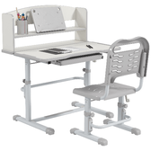 ZONEKIZ Set Scrivania per Bambini con Sedia Regolabile in Altezza e Piano Inclinabile, Età 6-12 Anni, Grigio
