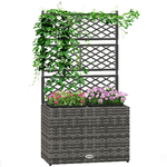 Outsunny Fioriera con Grigliato per Rampicanti con 2 Vasi in Acciaio e Rattan PE, 57x30x107cm, Grigio