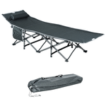 Outsunny Lettino da Campeggio Pieghevole e Imbottito con Tasca Portaoggetti, 188x64.5x53 cm, Grigio