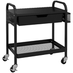 HOMCOM Carrello da Cucina con Cesto, Cassetto Estraibile e 3 Ganci, in PP e Metallo, 61x32.6x58.5 cm, Nero