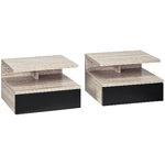 HOMCOM Set di 2 Comodini Sospesi Moderni con Cassetto e Mensola Superiore, 35x32x22.5cm, Rovere e Nero
