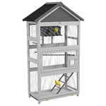 PawHut Voliera per Uccellini a 3 Porte con Casetta e Vassoio, in Legno e Metallo, 92x52x171 cm