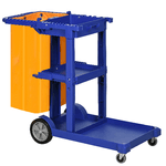 HOMCOM Carrello Pulizie a 3 Ripiani con Ganci e Sacco da 100L, 121x50.5x96.5 cm, Blu Giallo e Grigio