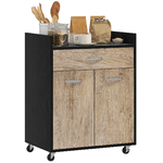 HOMCOM Carrello da Cucina con Cassetto, Armadietto e 4 Ruote in Legno, 60x40x77cm, Nero