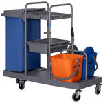 HOMCOM Carrello Pulizie a 3 Ripiani con Sacco per Immondizia e Strizzatore, 111x63.3x103 cm