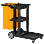 HOMCOM Carrello Pulizie a 3 Ripiani con Ganci e Sacco da 100L, 121x50.5x96.5 cm, Nero Giallo e Grigio