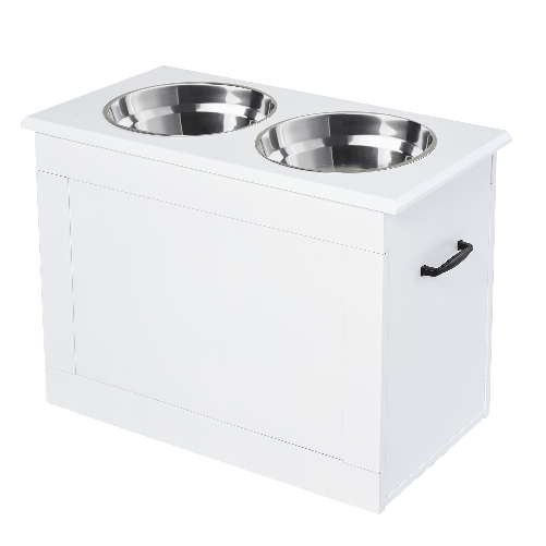 PawHut Ciotole Rialzate per Cani Grandi, Supporto in MDF con 2 Ciotole in Acciaio Inox, 60x30x41 cm