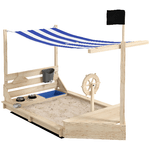 Outsunny Sabbiera per Bambini 3-7 Anni con Tettuccio e Set da Cucina, in Legno di Abete, 180x103x144.5 cm