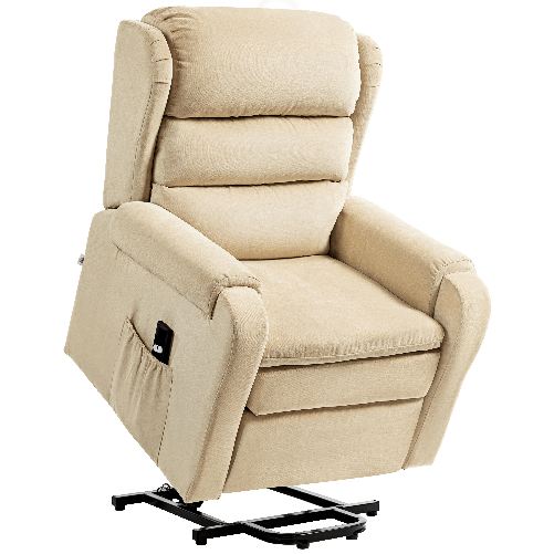 HOMCOM Poltrona Alzapersona Reclinabile a 160° con Poggiapiedi e Telecomando, in Velluto, 85x88x109 cm, Crema