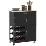 HOMCOM Carrello da Cucina in Legno con Portabottiglie, 3 Ante e Cassetto, 67x37x87 cm, Nero e Rovere