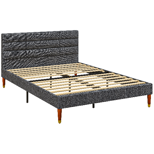 HOMCOM Struttura Letto con Testiera, Pediera e Spazio Portaoggetti, in Tessuto effetto Lino, 141x207x88 cm, Grigia