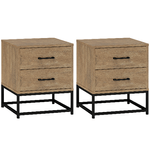 HOMCOM Set di 2 Comodini con 2 Cassetti Stile Industriale in Legno e Acciaio, Colore Legno
