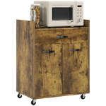 HOMCOM Carrello da Cucina con Cassetto, Armadietto e 4 Ruote in Legno, 60x40x77cm, Marrone Rustico