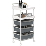 HOMCOM Carrello Portaoggetti con 2 Vassoi Fissi e 3 Vassoi Scorrevoli, in Acciaio e PP, 40x34x85 cm
