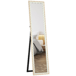 HOMCOM Specchio Moderno a Figura Intera da Parete e Autoportante, 37x157 cm, Bianco e Legno