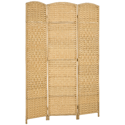 HOMCOM Paravento a 3 Ante Pieghevole per Interni Autoportante e Intrecciato, 135x180 cm, color Legno