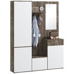 HOMCOM Mobile da Ingresso 4 in 1 con Specchio, Ganci e Ripiani Interni, in Legno, 145x29x184 cm