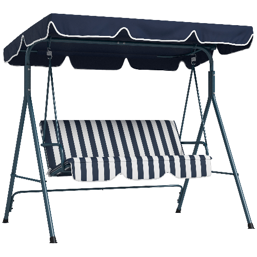 Outsunny Dondolo da Giardino 3 Posti con Tetto Parasole, in Acciaio e Poliestere, 172x110x153 cm, Bianco e Blu