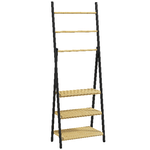 HOMCOM Portasciugamani Pieghevole con 3 Barre e 3 Ripiani, in Bambù e Acciaio, 53x31x153 cm