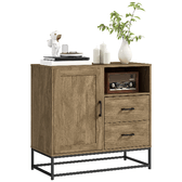 HOMCOM Credenza Moderna con 2 Cassetti, Armadietto Regolabile e Ripiano Aperto, in Legno e Acciaio, 80x40x78 cm, Marrone