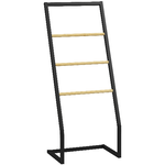 HOMCOM Portasciugamani a 4 Sbarre in Acciaio e Bambù, 40.5x28x98cm, Nero e color Legno