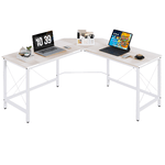 HOMCOM Scrivania Angolare a L con Piedini Regolabili, in Legno e Acciaio, 150x150x76 cm, Bianca