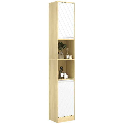 HOMCOM Mobile Colonna Bagno Salvaspazio in Legno con 2 Armadietti e Ripiani, 30x24x170 cm