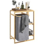 HOMCOM Cesto Portabiancheria con Borsa Estraibile e Ripiani a Doghe in Bambù, 50x32x70 cm, Grigio