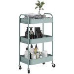 HOMCOM Carrello da Cucina a 3 Livelli con Maniglie e 4 Rotelle, in Acciaio, 45x30.6x79 cm, Azzurro