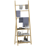 HOMCOM Scaffale Bagno 3 Ripiani con Porta Asciugamani a 3 Barre, Autoportante e Pieghevole in Legno di Bambù