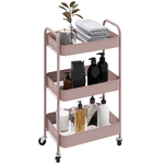 HOMCOM Carrello da Cucina a 3 Livelli con Maniglie e 4 Rotelle, in Acciaio, 45x30.6x79 cm, Rosa