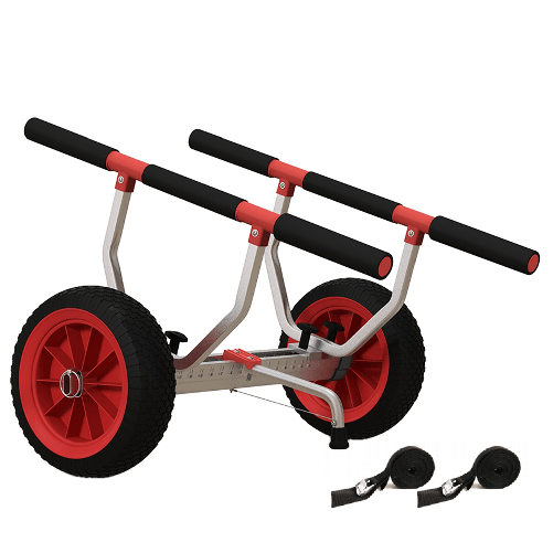 SPORTNOW Carrello per Kayak e SUP con Larghezza Regolabile in Alluminio, Ruote Ø25 cm, Max 100 kg, Nero