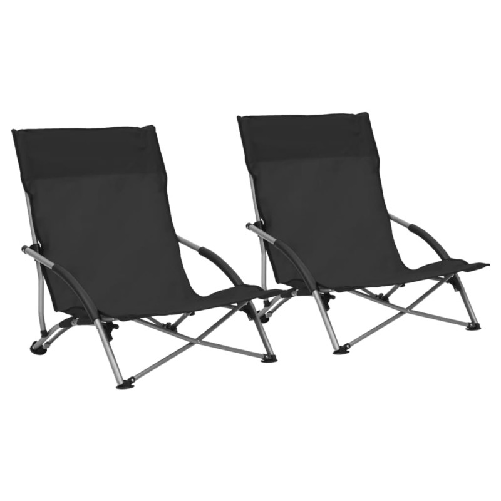 Sedie-da-Spiaggia-Pieghevoli-2-pz-in-Tessuto-Nero
