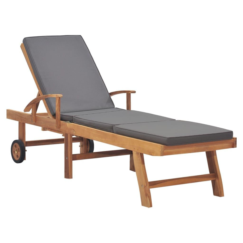 VidaXL Lettino Prendisole con Cuscino in Massello di Teak Grigio Scuro