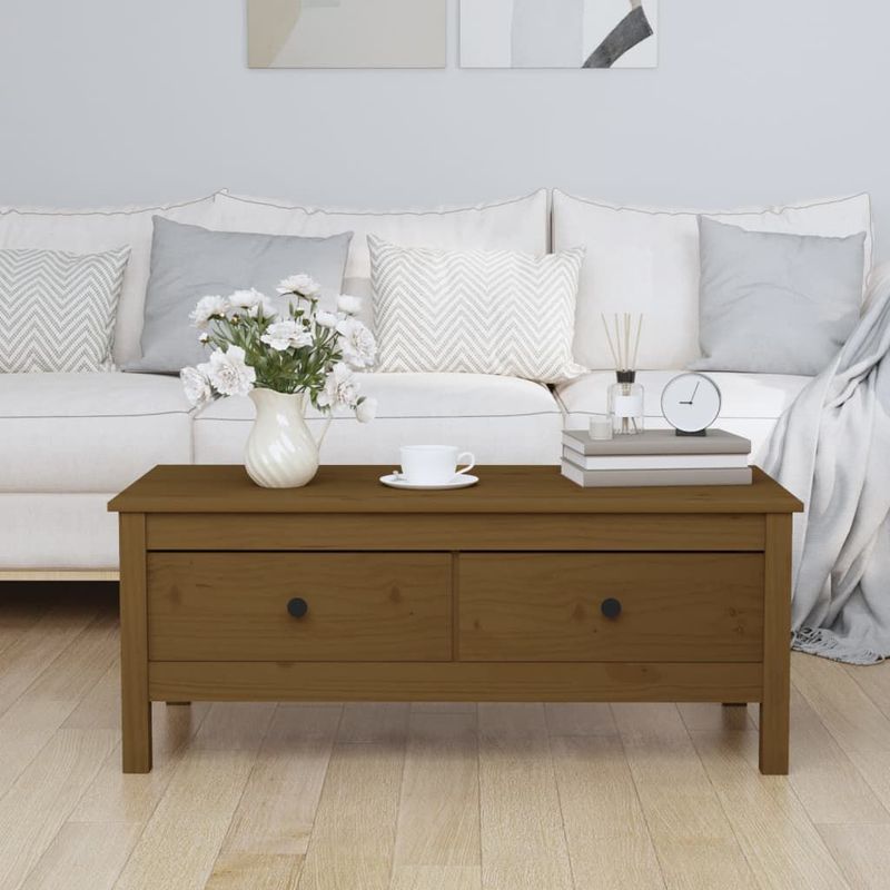 Tavolino-da-Salotto-Miele-100x50x40-cm-Legno-Massello-di-Pino