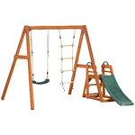 Outsunny Set con Scivolo, Altalena da Giardino e Scaletta a Corda in Legno per Bambini Età 3-8 Anni