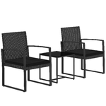 Outsunny Set da Giardino 3 Pezzi con 2 Sedie con Cuscini e Tavolino con Piano in Vetro, Effetto Rattan Nero