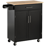 HOMCOM Carrello da Cucina con Cassetto e Armadietto 2 Ante, Ruote e Barra Laterale, 83x45x91.5cm, Nero