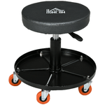HOMCOM Sgabello da Officina con Ruote e Porta Attrezzi, Altezza Regolabile e Girevole, Ø40x25-48cm, Nero