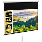 HOMCOM Telo per Proiettore 100" Rapporto 16:9, Fissaggio a Muro e Soffitto per Casa e Ufficio, Bianco