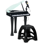 AIYAPLAY Pianoforte per Bambini a 32 Tasti con Sgabello, Microfono, Musiche, Luci e Gambe Rimovibili, Nero