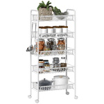 HOMCOM Carrello da Cucina Salvaspazio a 5 Livelli con Cestini a Rete in Acciaio, 45x26.5x106cm, Bianco