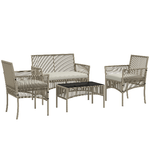 Outsunny Set da Giardino in Rattan da 4 Pezzi con 2 Poltroncine, Divano e Tavolino da Caffè, Kaki e Nero