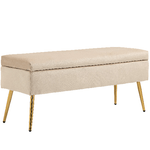 HOMCOM Panca Fondoletto Imbottita da 30.5L con Gambe Affusolate, in Tessuto Effetto Velluto, 102x35x43 cm, Beige