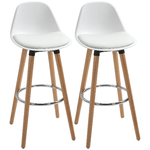 HOMCOM Set 2 Sgabelli da Bar Stile Nordico con Schienale, Cuscino e Poggiapiedi, Legno e Plastica, Bianco