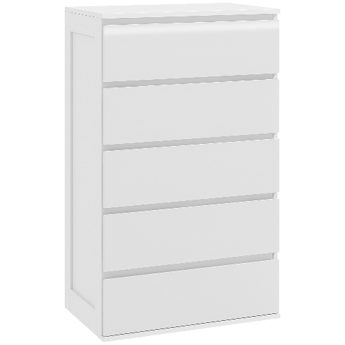 HOMCOM Cassettiera 5 Cassetti in Legno con Maniglie Scanalate, 60x38x100cm, Bianco