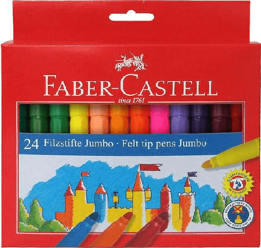 Faber-Castell-Confezione-Jumbo-da-24-Pennarelli-a-Punta-Spessa---Inchiostro-Lavabile-a-Base-d-Acqua---Colori-Assortiti