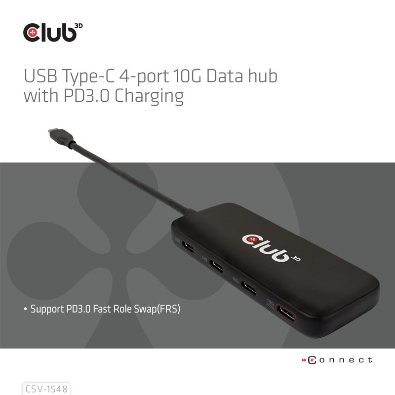 Club3D-Hub-Usb-Gen2-Type-C-A-4X-Usb-Type-C-10Gbps