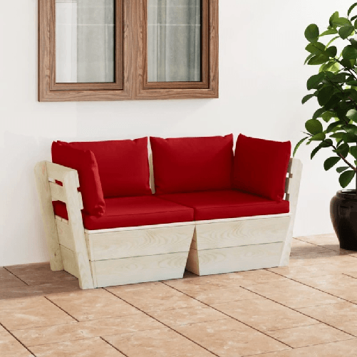 Divano-da-Giardino-a-2-Posti-su-Pallet-con-Cuscini-Legno-Abete