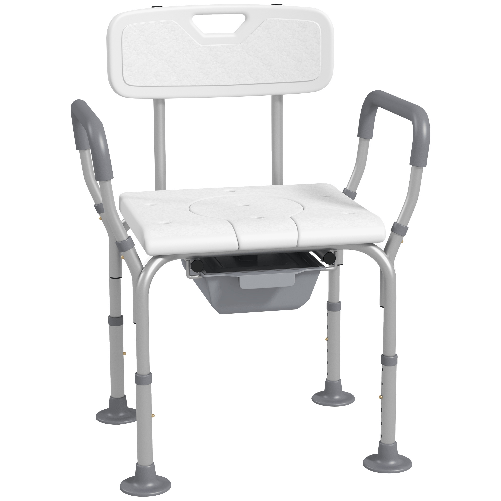 HOMCOM Sedia da Doccia 3 in 1 con Schienale e Braccioli, Altezza Regolabile e Piedini Antiscivolo, Bianco